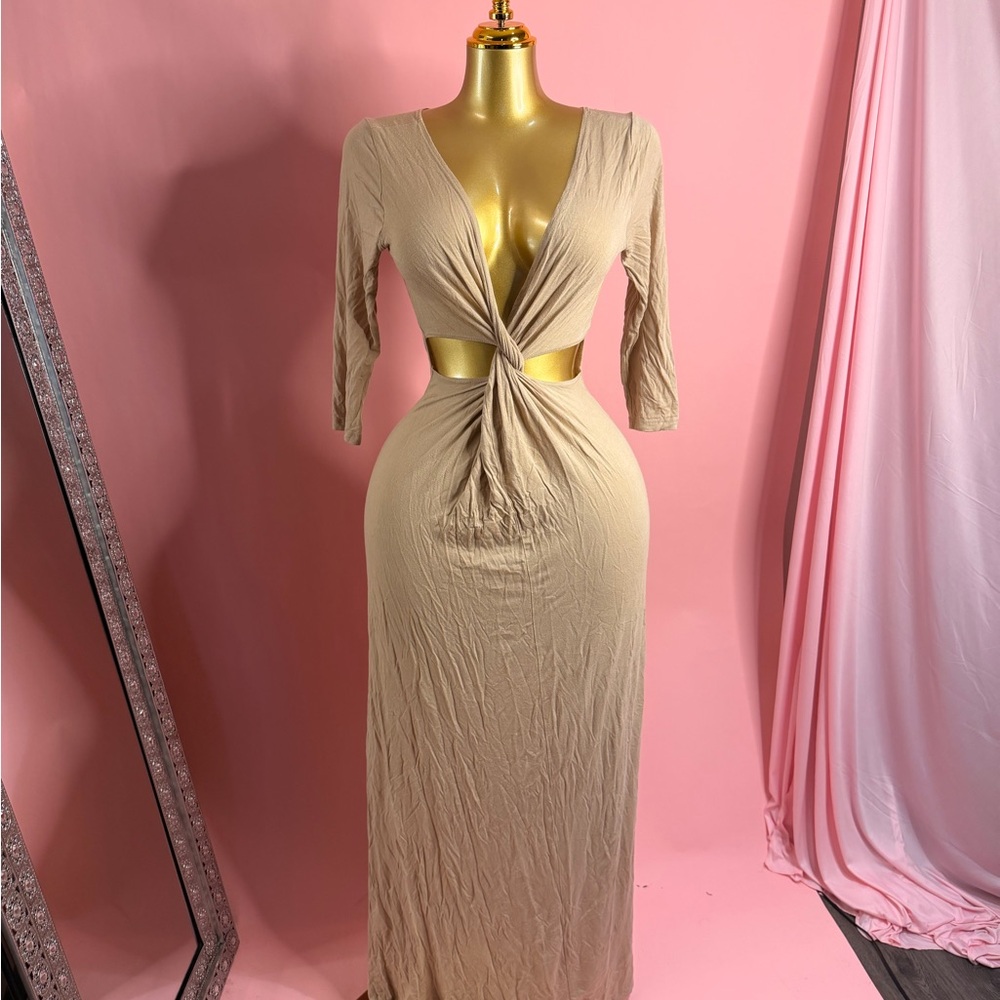 Goodtime USA Maxi Elegant Tan Cut-Out Dress